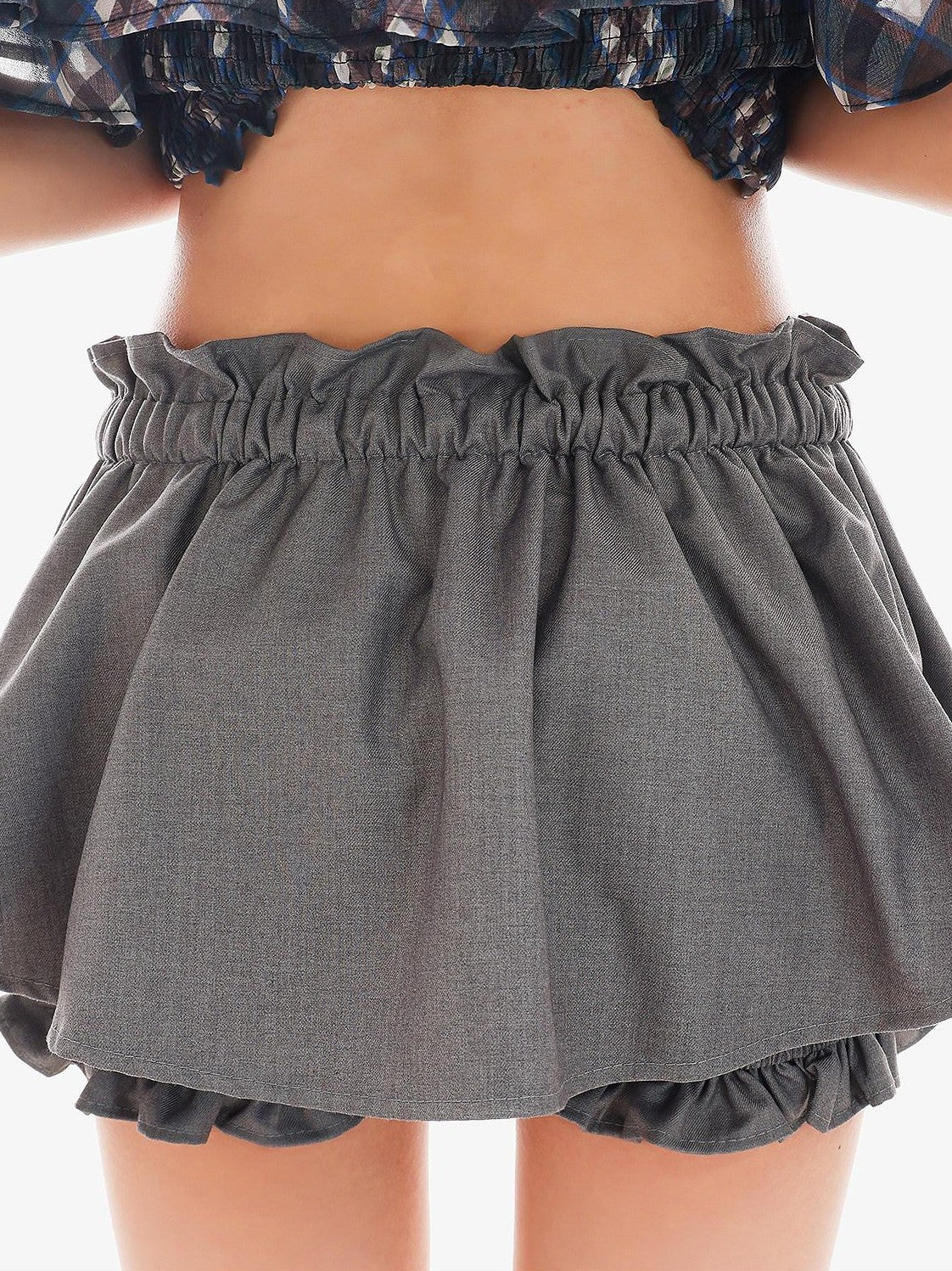 QIUQIU STUDIO Gray Ruched Solid Drawstring Bubble Hem Women&