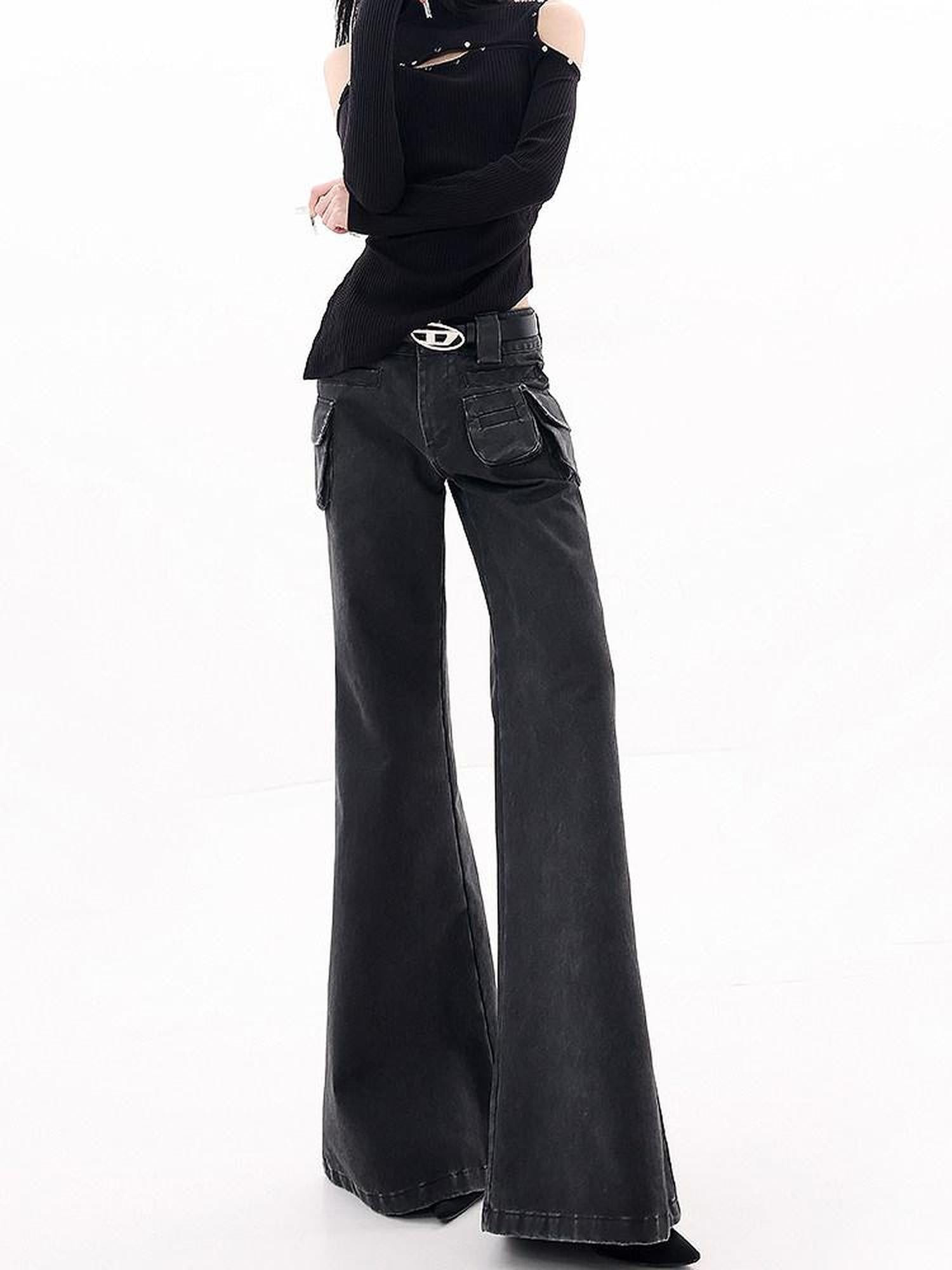 QIUQIU STUDIO High Rise Extra Long Workwear Cargo Pockets Women&