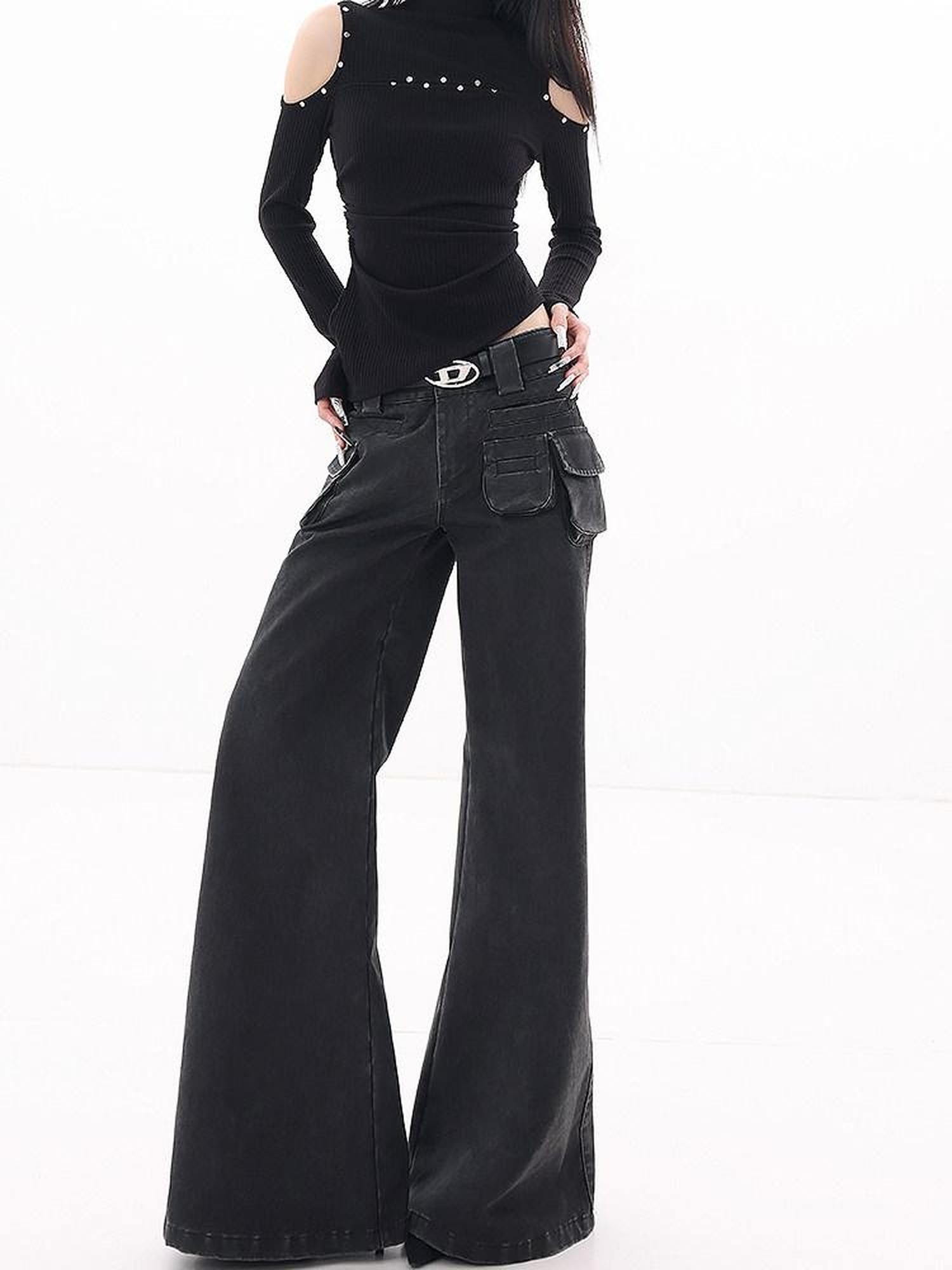 QIUQIU STUDIO High Rise Extra Long Workwear Cargo Pockets Women&
