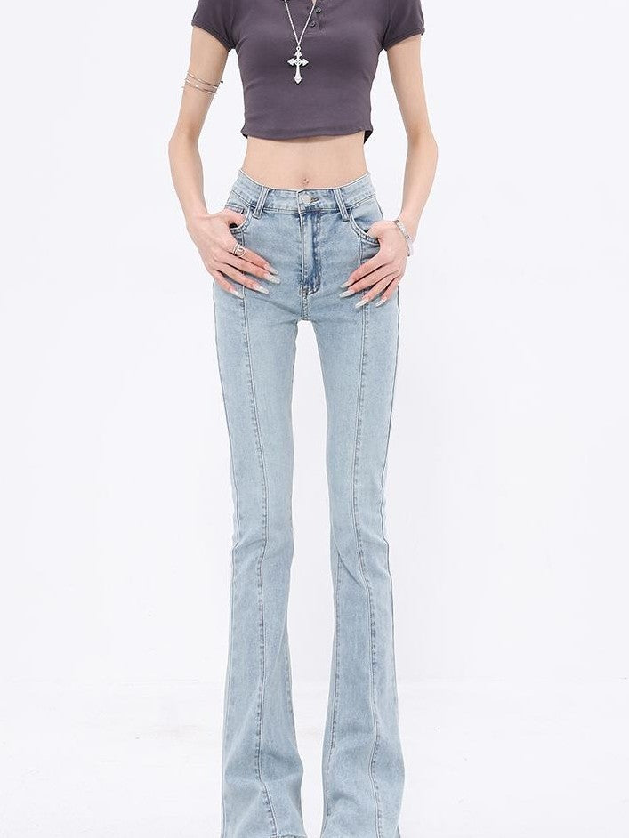 QIUQIU STUDIO High Waist Faux Two Piece Layered Stretch Cotton Denim Women&