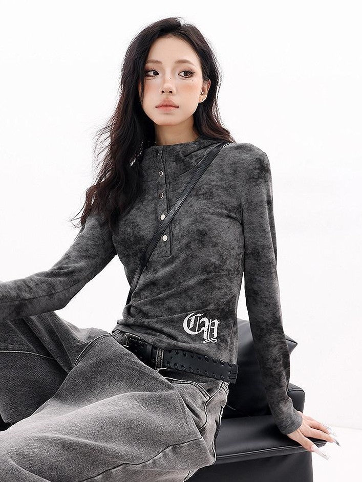 QIUQIU STUDIO Hooded Letter Print Slim Fit Cinched Waist Women&