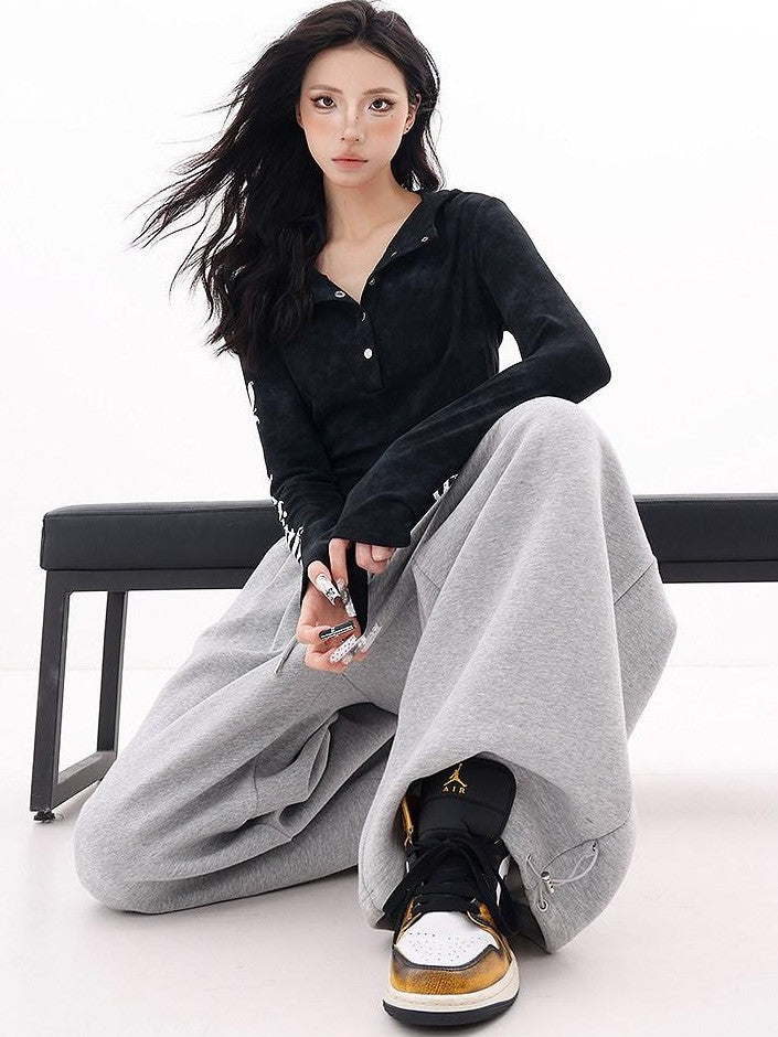 QIUQIU STUDIO Hooded Letter Print Slim Fit Cinched Waist Women&
