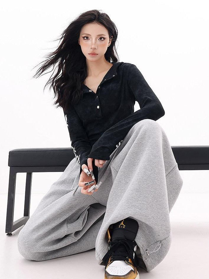 QIUQIU STUDIO Hooded Letter Print Slim Fit Cinched Waist Women&