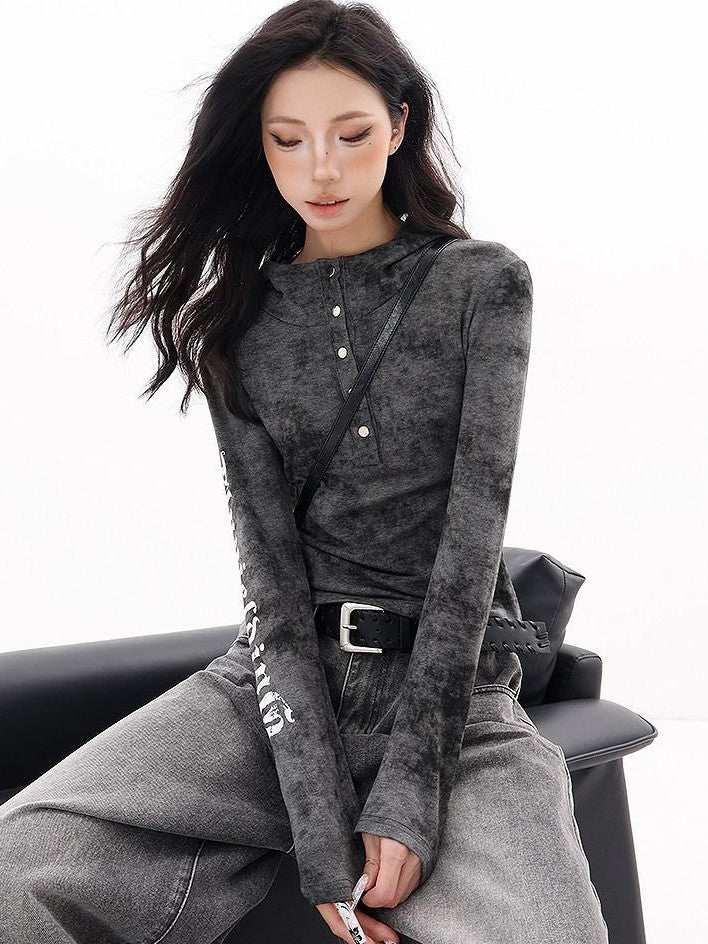 QIUQIU STUDIO Hooded Letter Print Slim Fit Cinched Waist Women&