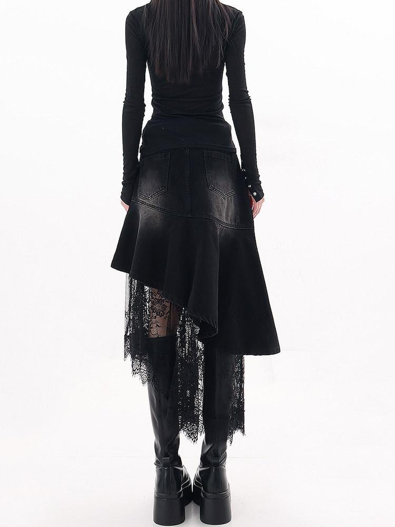 QIUQIU STUDIO Irregular Lace Splice A Line Women&