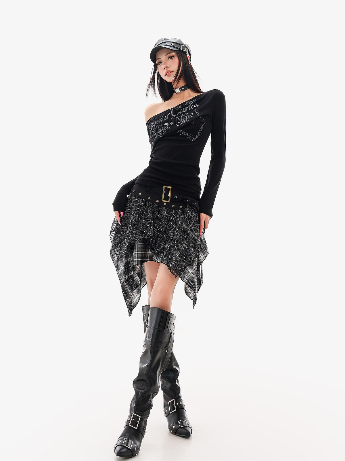 QIUQIU STUDIO Irregular Plaid Color Block Patchwork A Line Women&