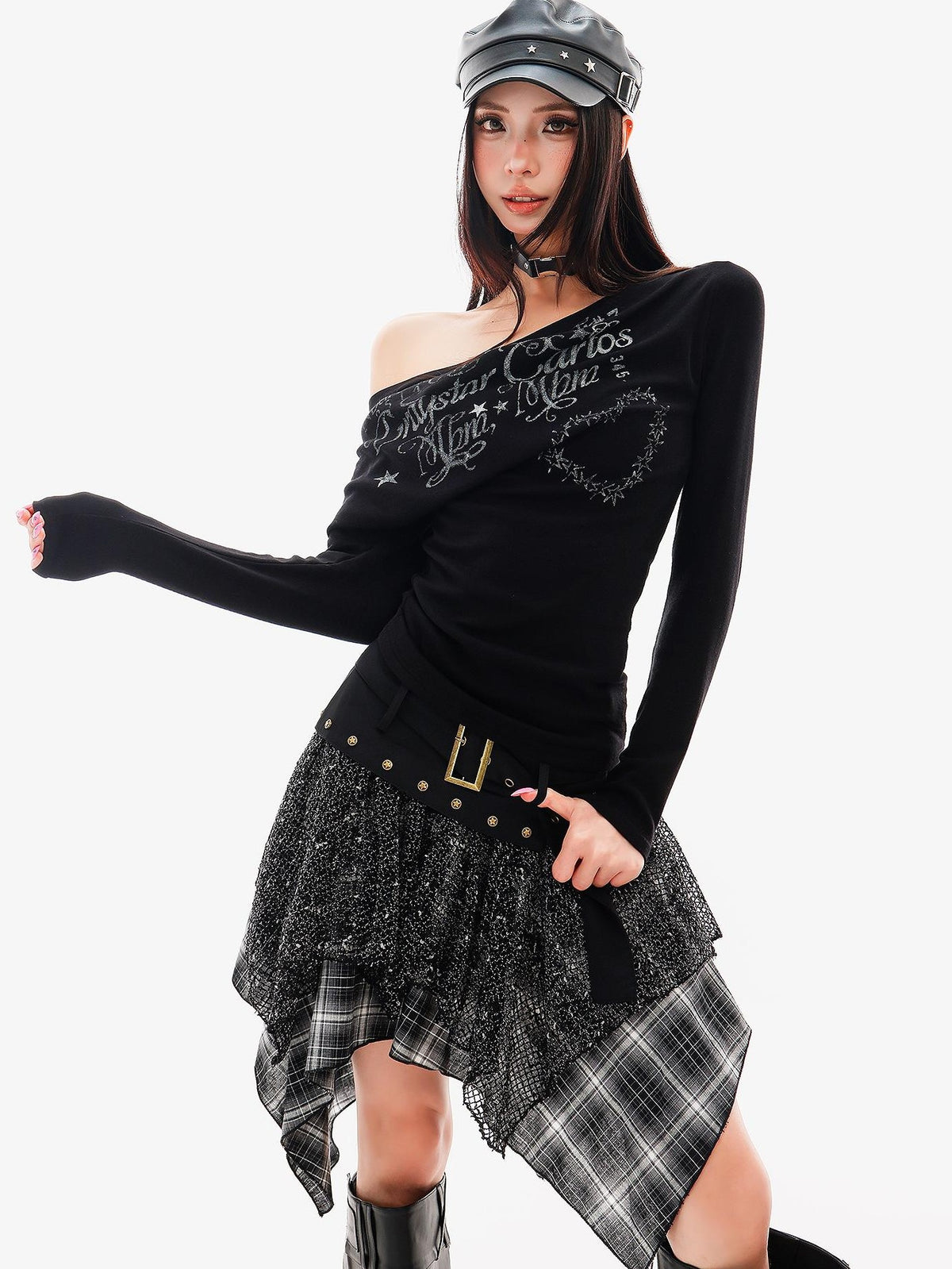 QIUQIU STUDIO Irregular Plaid Color Block Patchwork A Line Women&