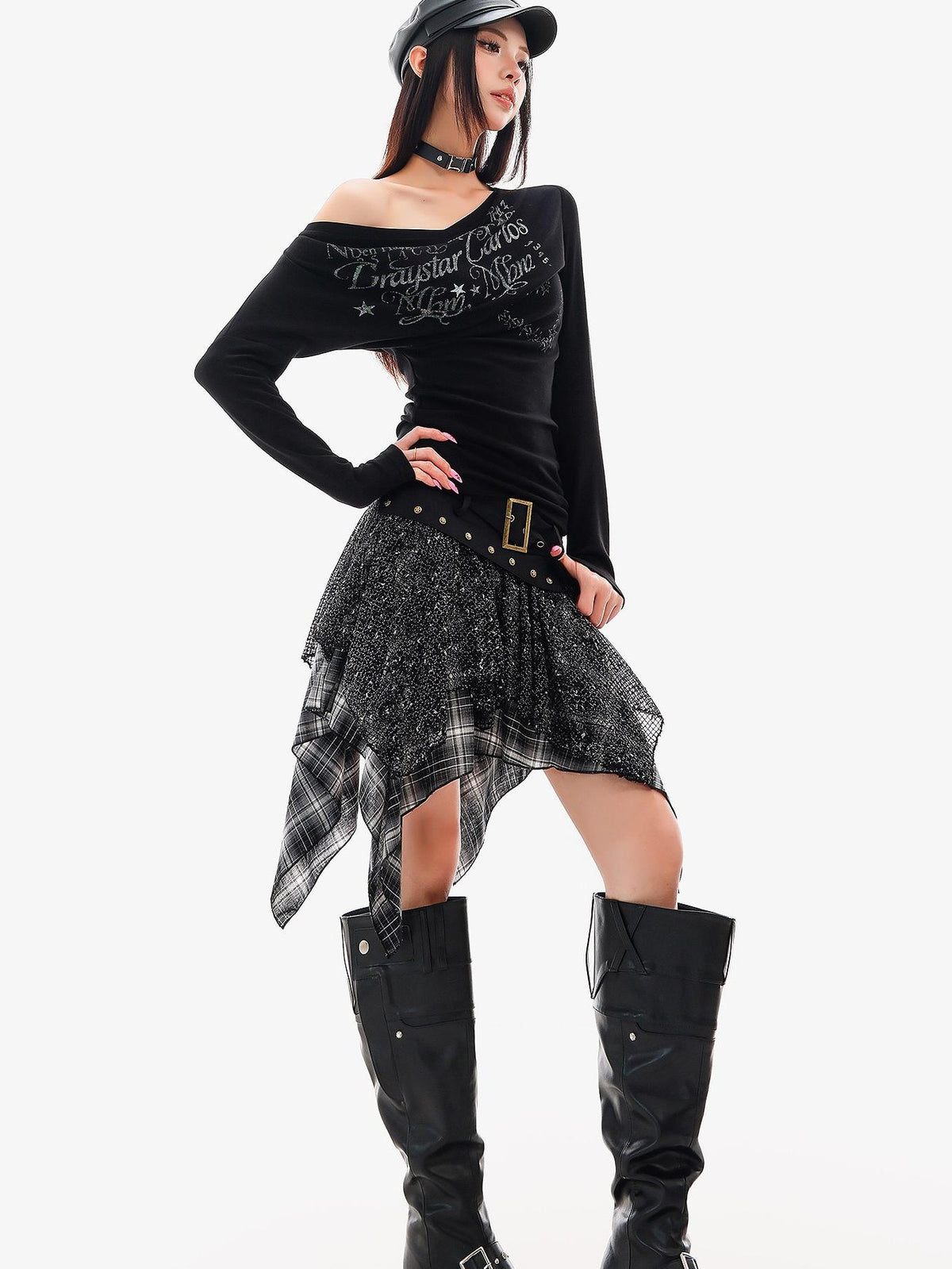 QIUQIU STUDIO Irregular Plaid Color Block Patchwork A Line Women&