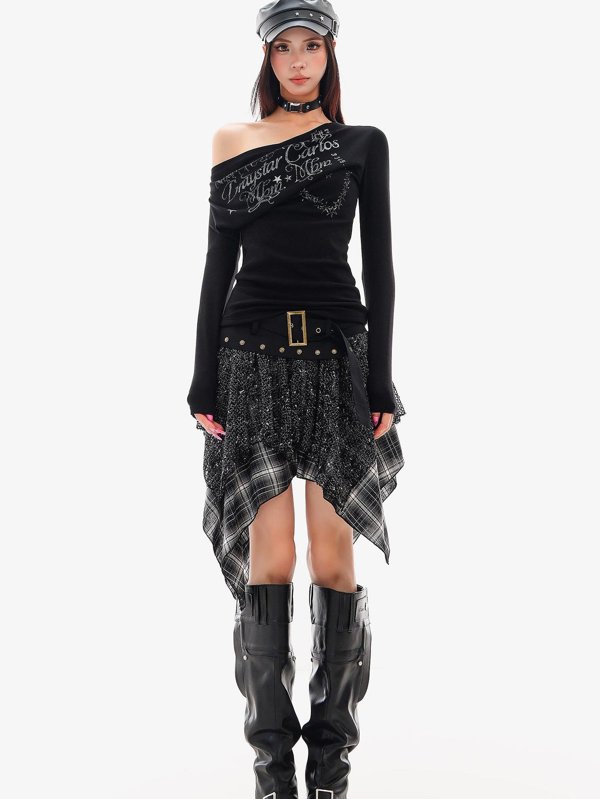 QIUQIU STUDIO Irregular Plaid Color Block Patchwork A Line Women&
