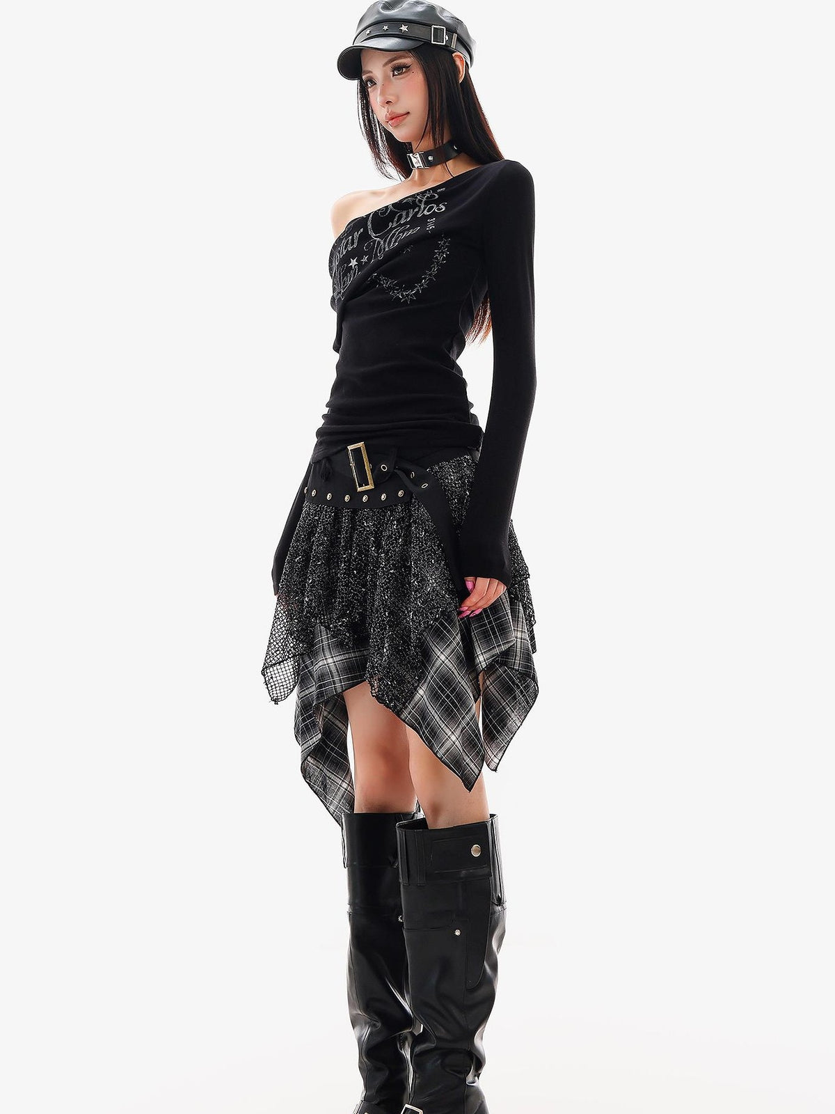 QIUQIU STUDIO Irregular Plaid Color Block Patchwork A Line Women&