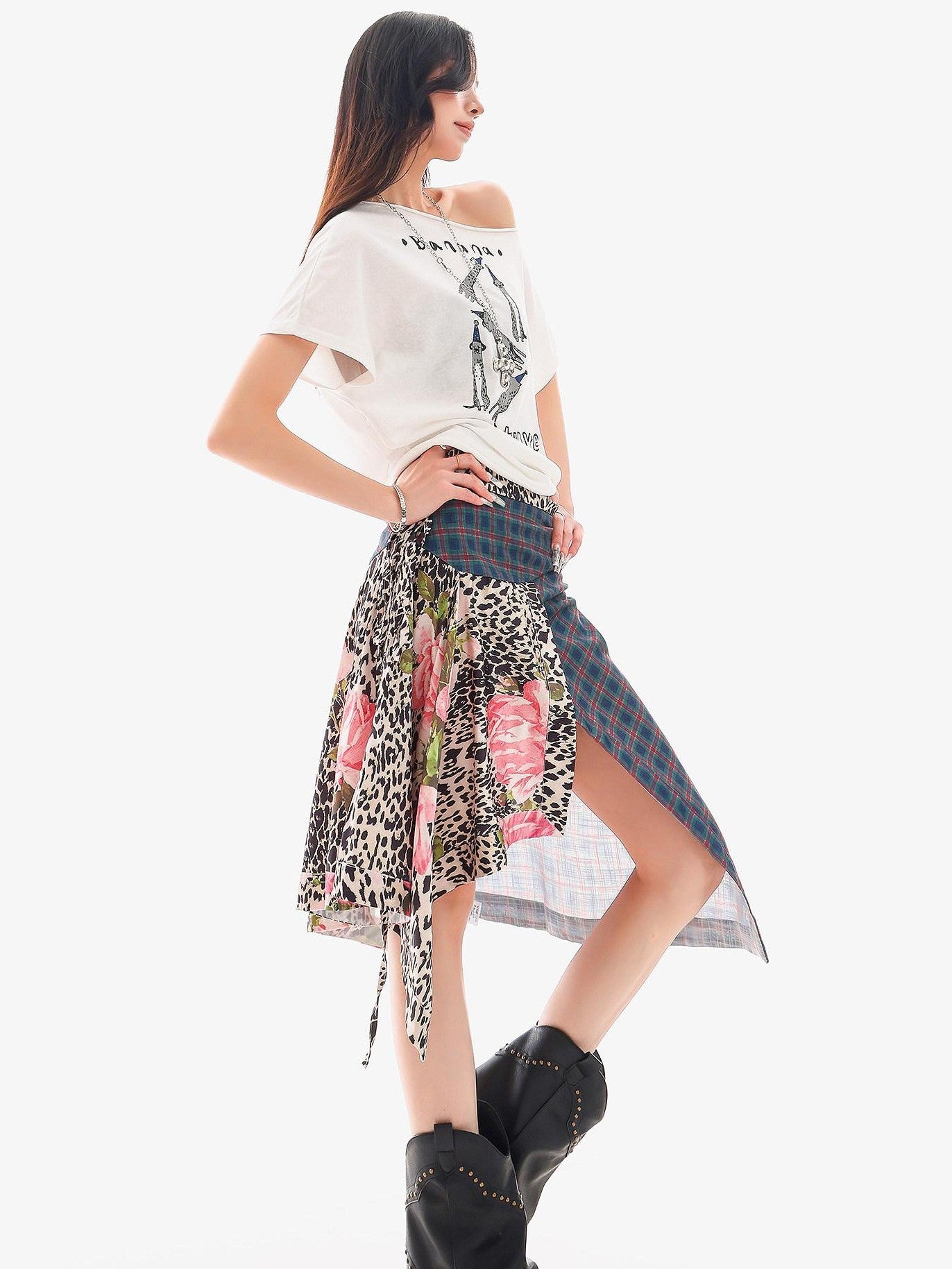 QIUQIU STUDIO Leopard Irregular Colorblock Patchwork Women&