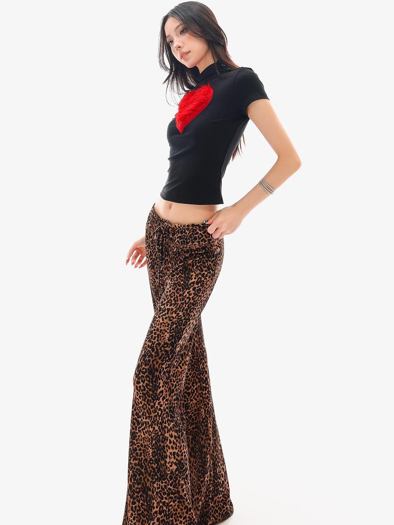 QIUQIU STUDIO Leopard Print Drawstring Slim Vintage Women&