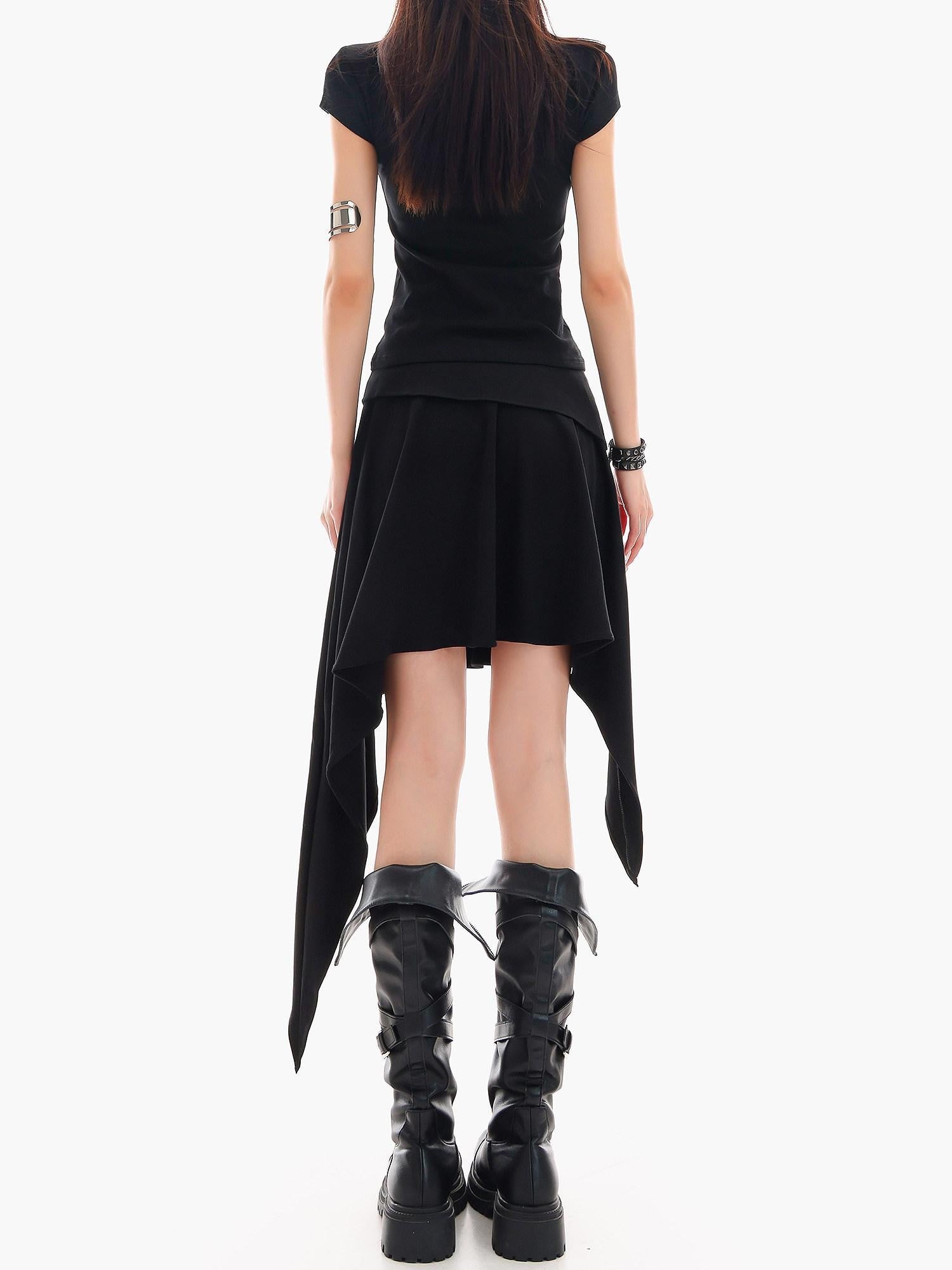 QIUQIU STUDIO Letter Print Asymmetrical Irregular Hem Women&