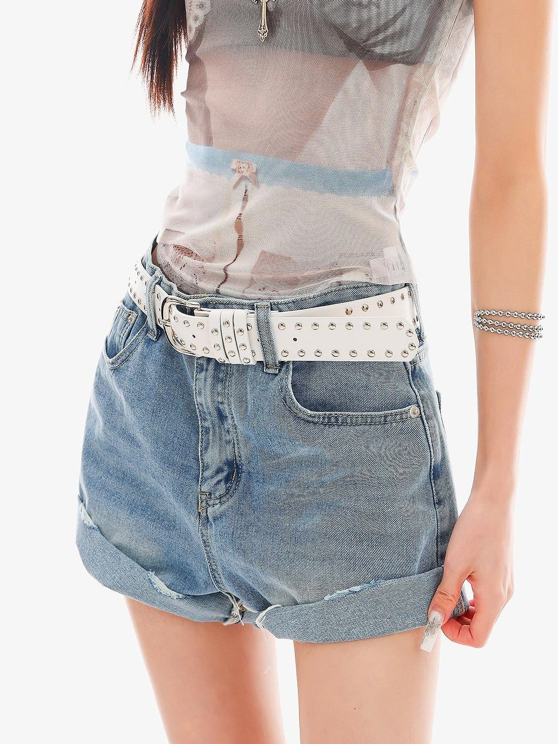 QIUQIU STUDIO Light Blue Washed Ripped Distressed Frayed Hem Women&