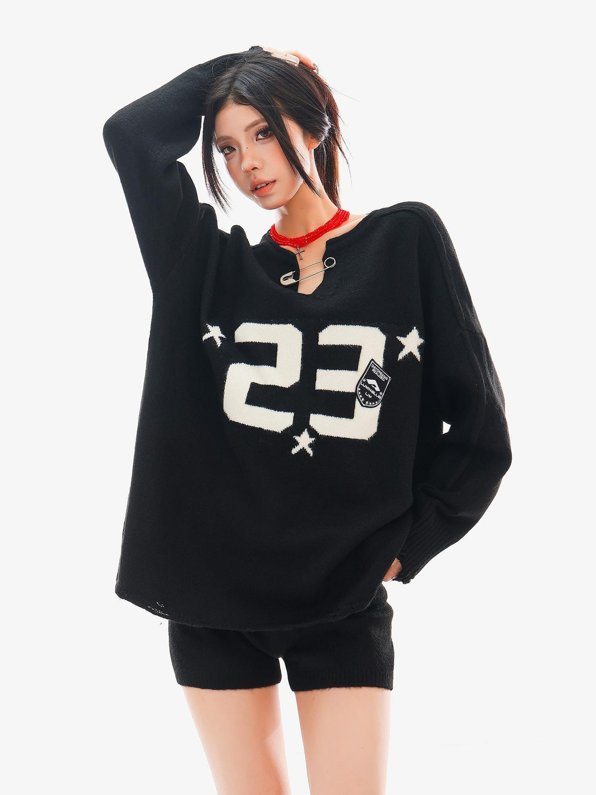 QIUQIU STUDIO Loose Fit Letter Embroidered Knit Two Piece Women&