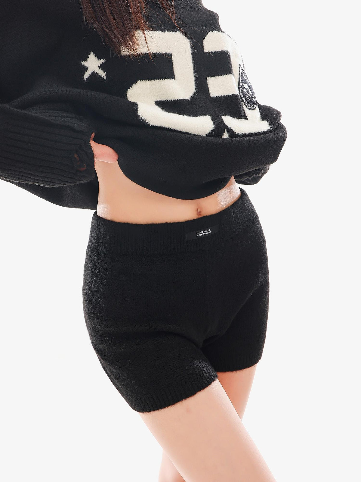 QIUQIU STUDIO Loose Fit Letter Embroidered Knit Two Piece Women&