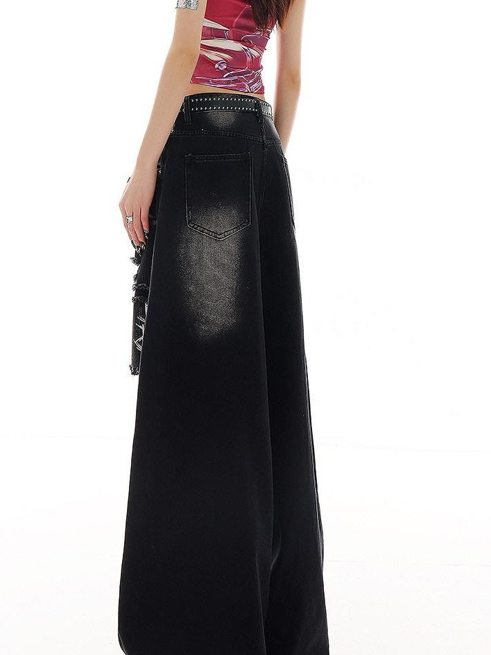 QIUQIU STUDIO Paint Splatter Letter Print Ripped Loose Wide Leg Women&