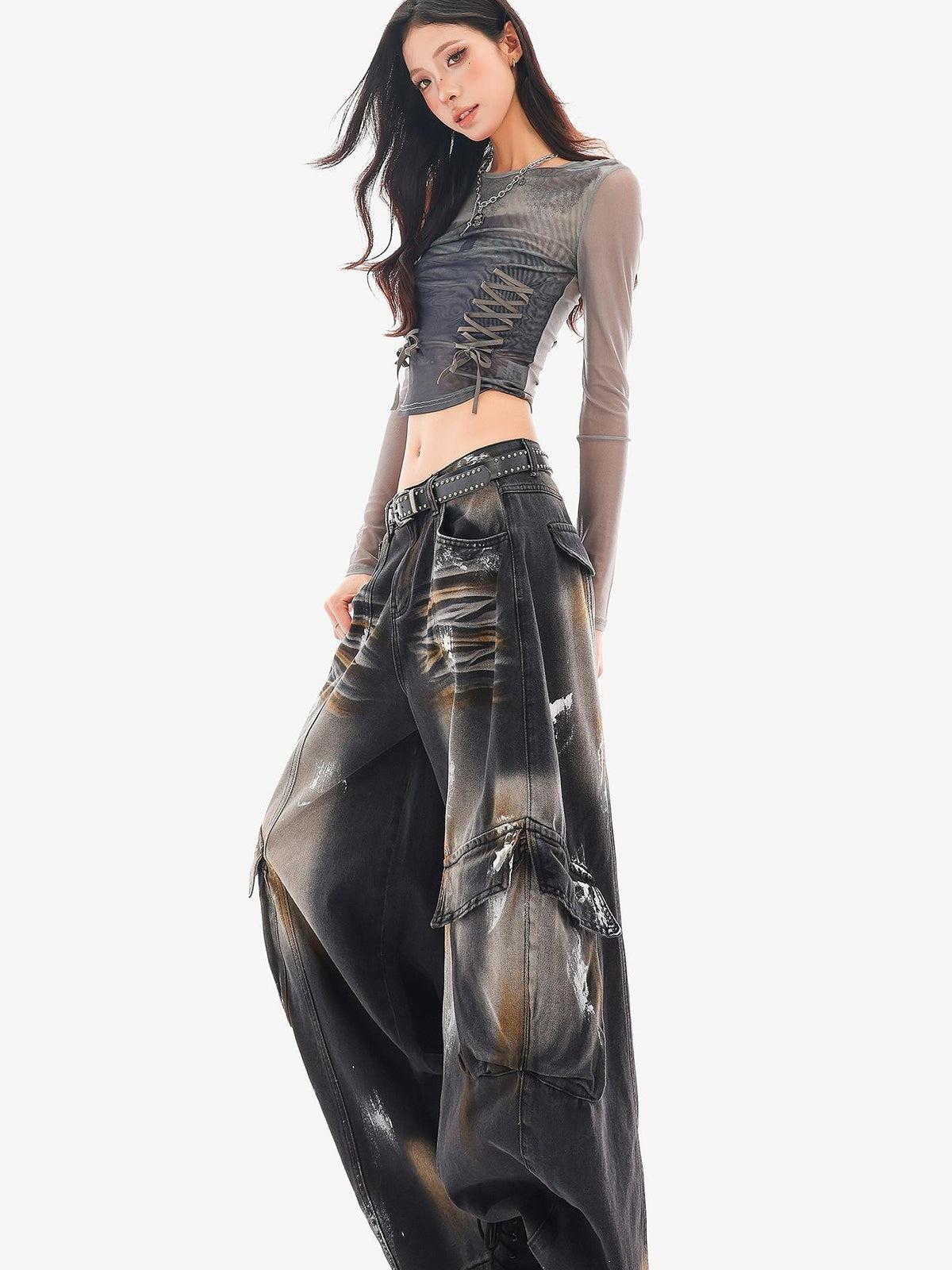 QIUQIU STUDIO Painted Sickle Vintage Wide-leg Jeans Women&