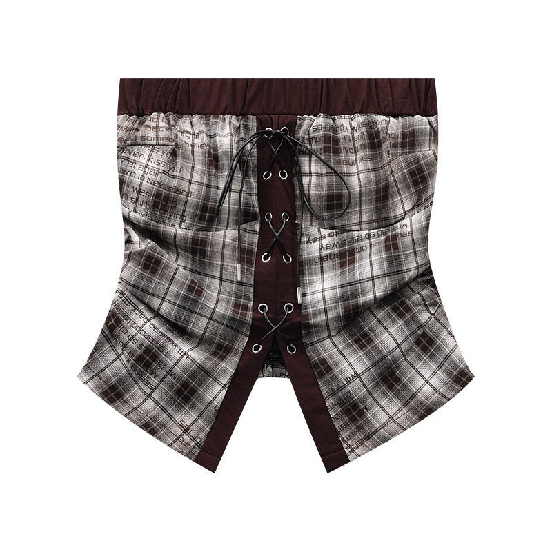 QIUQIU_STUDIO_Plaid_Tie_Front_Asymmetric_Slim_Fitted_Cropped_Women&