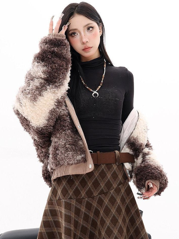 QIUQIU STUDIO Plush Floral Stand Collar Loose Fit Women&