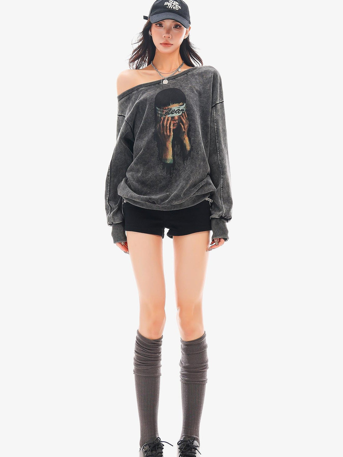 QIUQIU STUDIO Portrait Print Asymmetrical Shoulder Women&