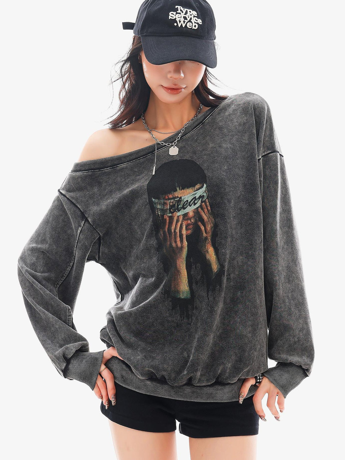 QIUQIU STUDIO Portrait Print Asymmetrical Shoulder Women&