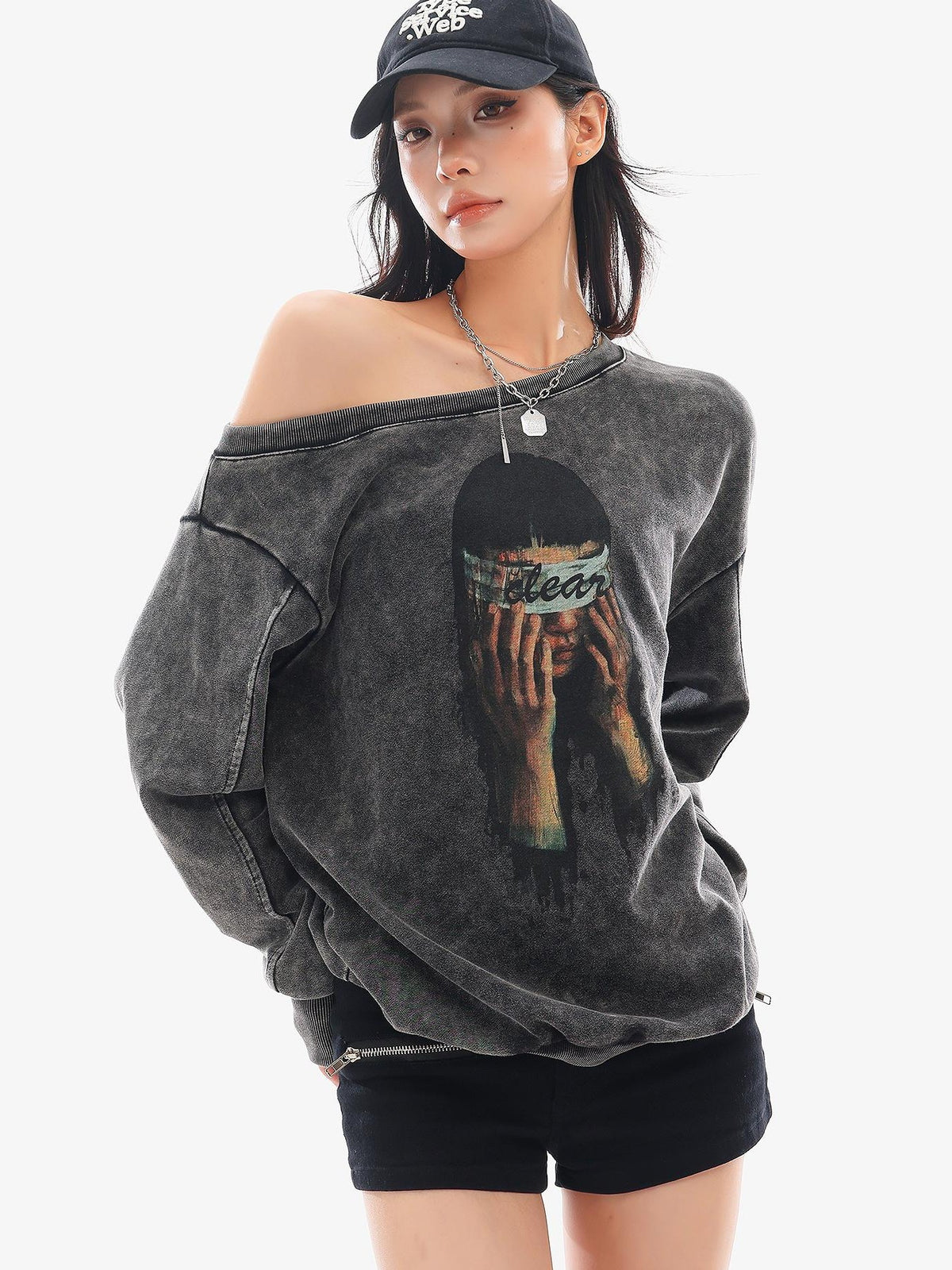 QIUQIU STUDIO Portrait Print Asymmetrical Shoulder Women&