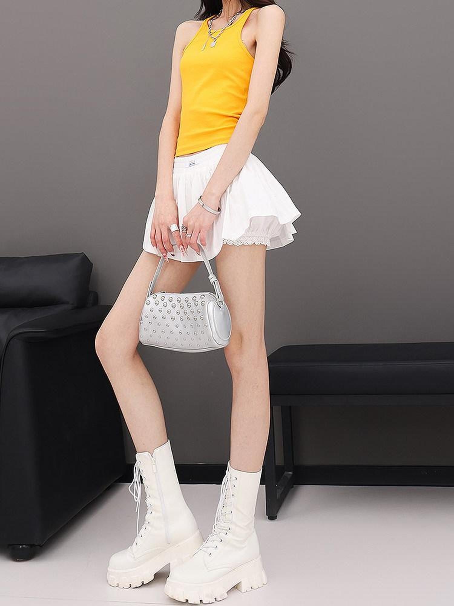 QIUQIU STUDIO Puff A Line Panel Anti Exposure Anti Static Elastic Waist Women&