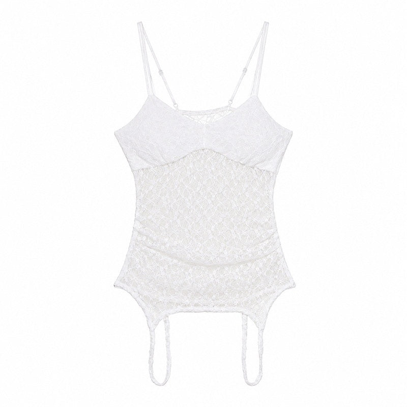 QIUQIU_STUDIO_Sheer_Lace_Double_Strap_V-neck_Slim_Cropped_Women&