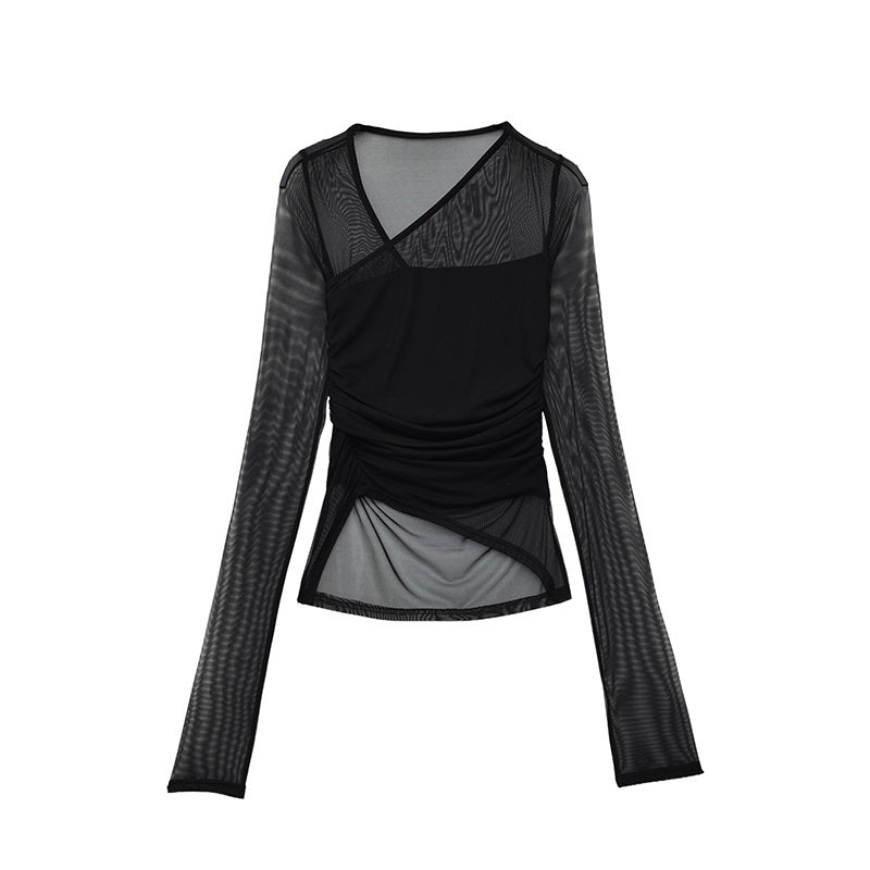 QIUQIU_STUDIO_Sheer_Mesh_Faux_Two_Piece_Slim_Fit_Women&