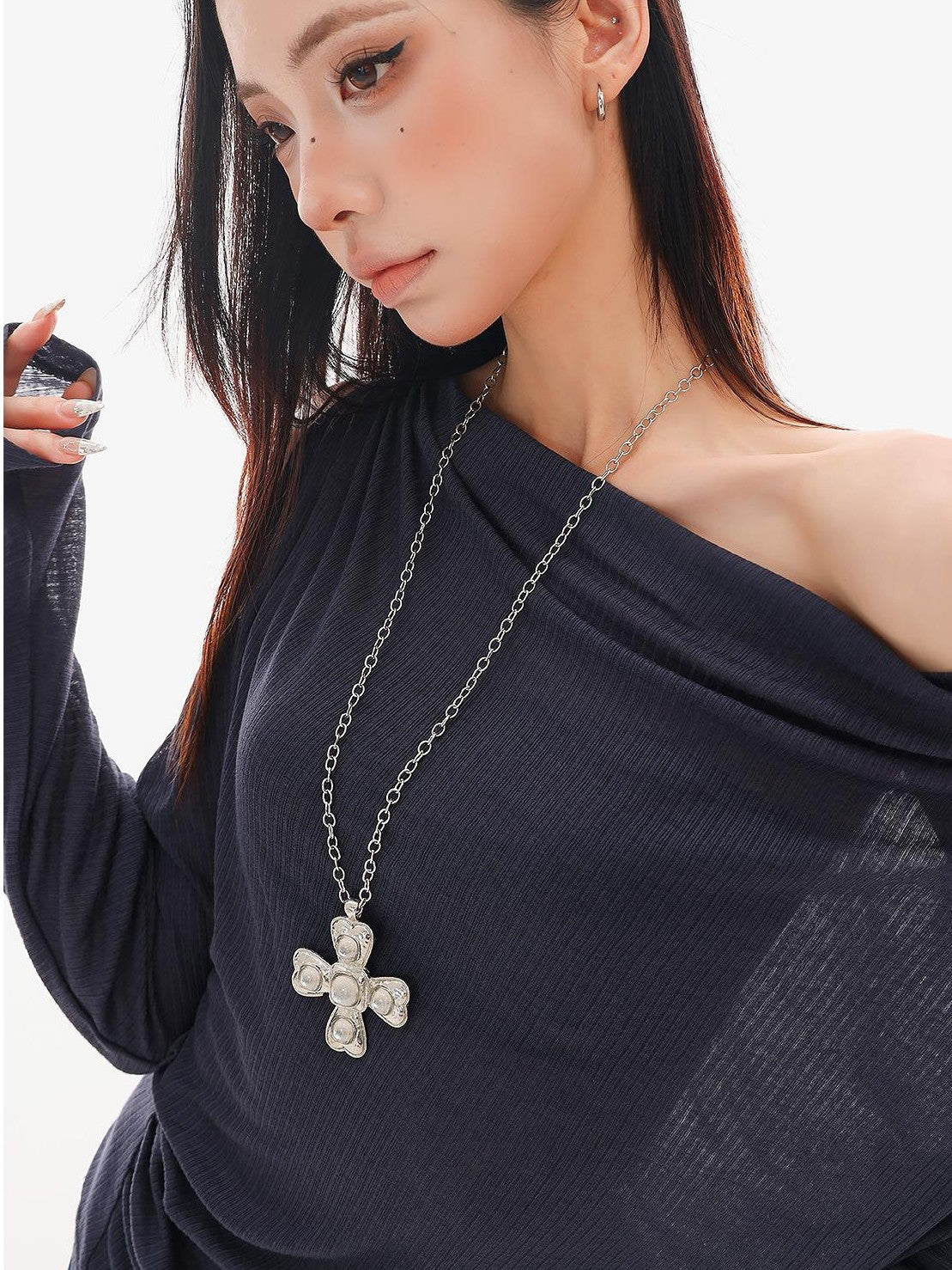 QIUQIU STUDIO Sheer One Shoulder Knit Loose Fit Women&
