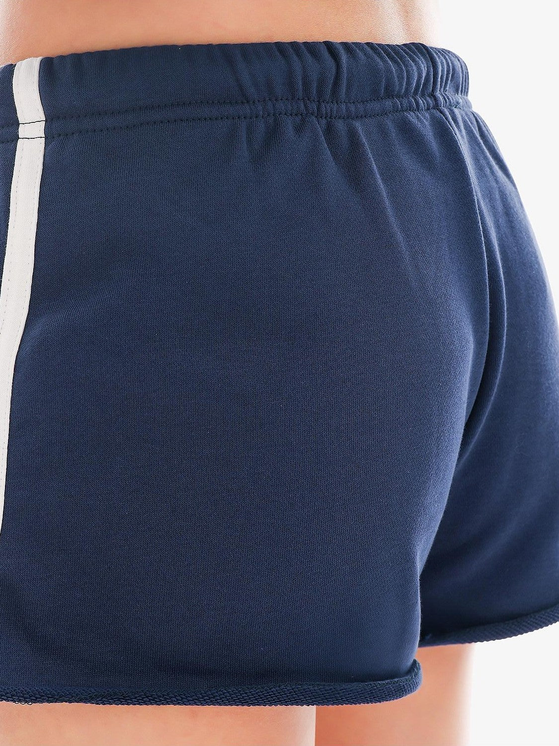 QIUQIU STUDIO Slim Striped Frayed Hem Elastic Waist Pockets Straight Leg Women&