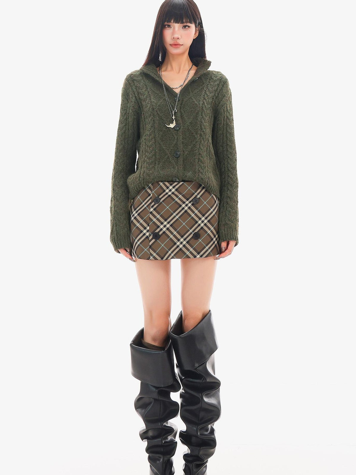 QIUQIU STUDIO Solid Color Stand Collar Long Sleeve Knit Women&