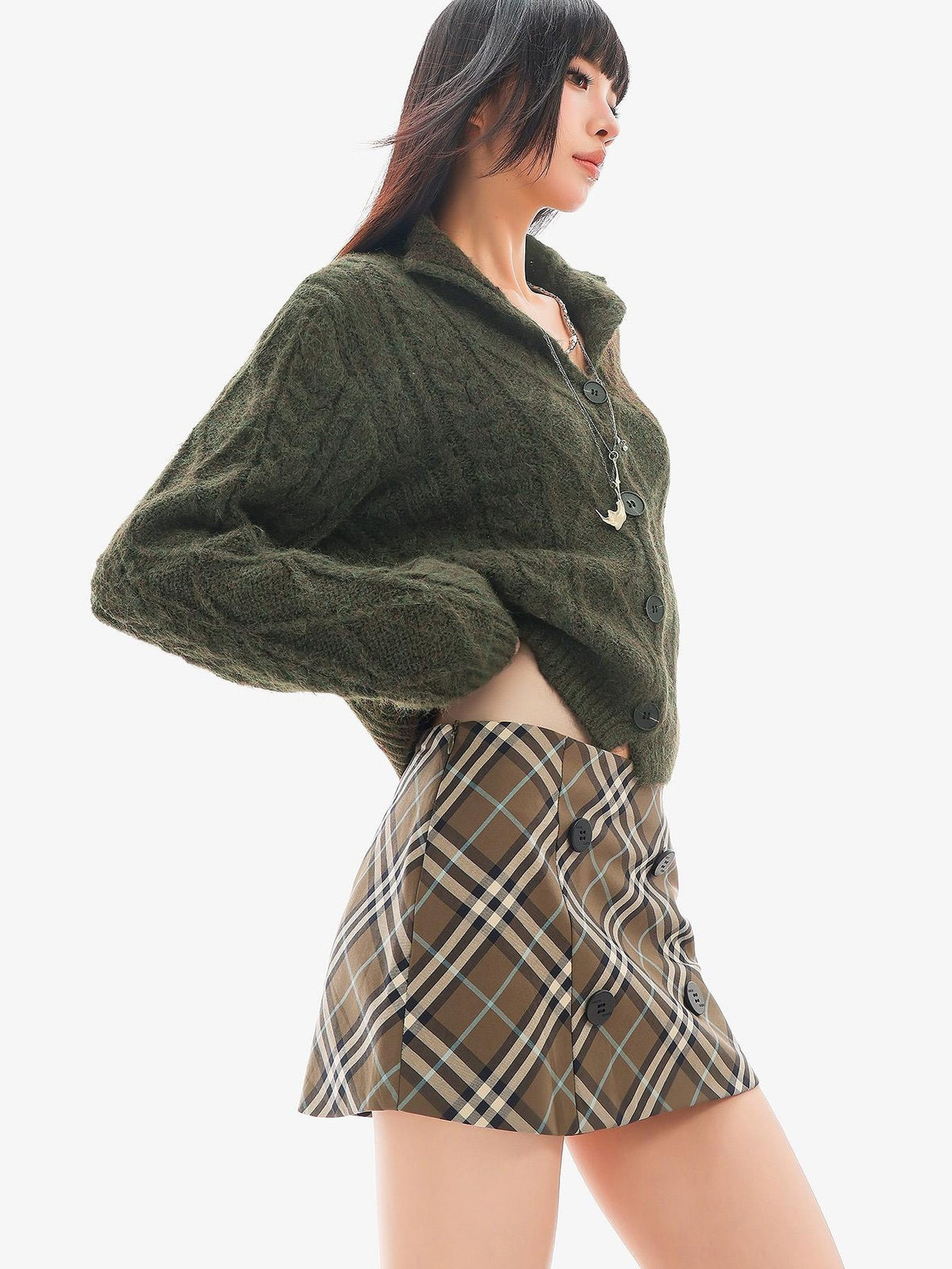 QIUQIU STUDIO Solid Color Stand Collar Long Sleeve Knit Women&