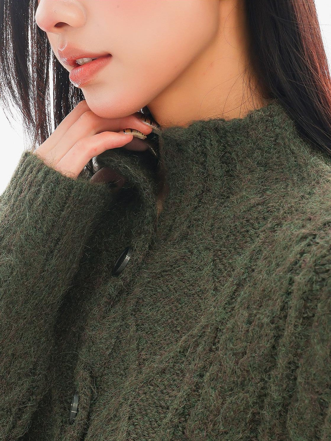 QIUQIU STUDIO Solid Color Stand Collar Long Sleeve Knit Women&