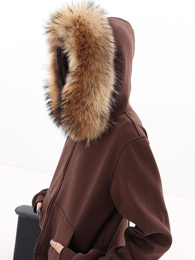 QIUQIU STUDIO Solid Detachable Fur Collar Hooded Thick Women&