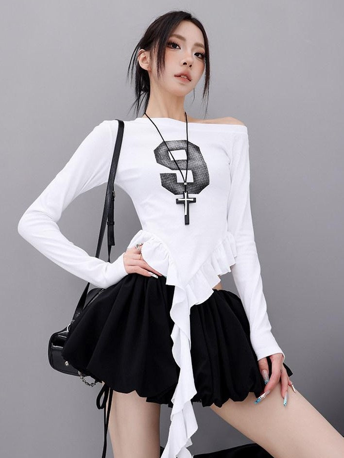 QIUQIU STUDIO Solid Lace Spliced A Line Puff Layered Mid Rise Women&