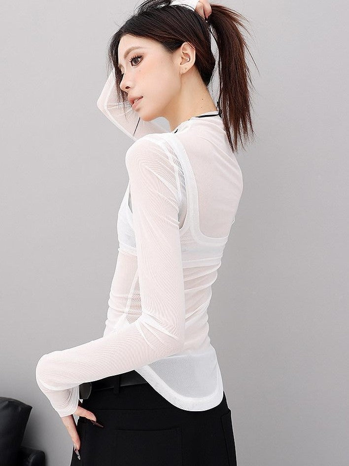QIUQIU STUDIO Spliced Mock Neck Slim Fit Two Piece Women&