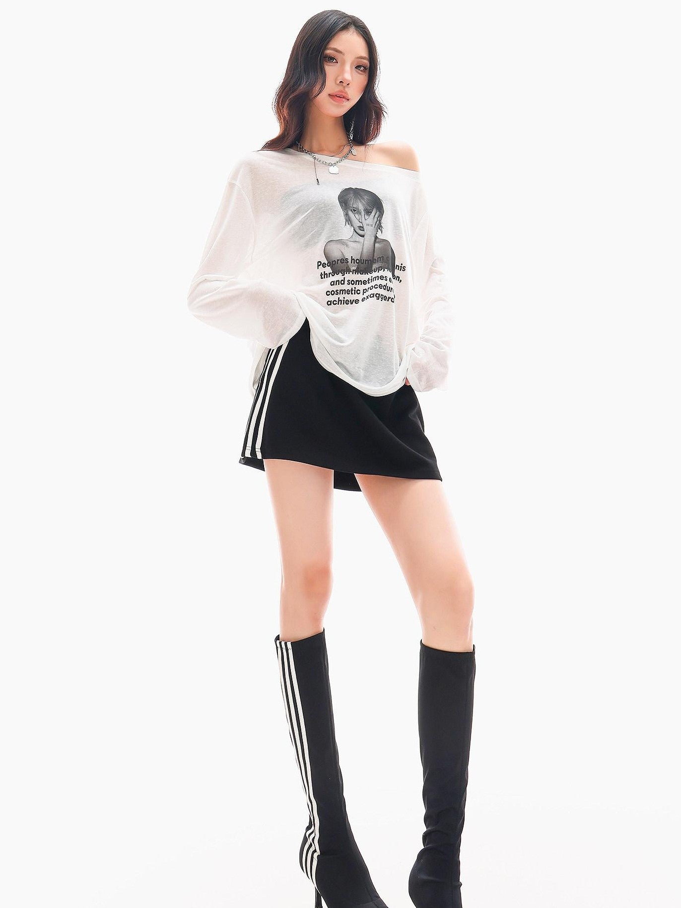 QIUQIU STUDIO Striped Patchwork A Line Mid Waist Women&