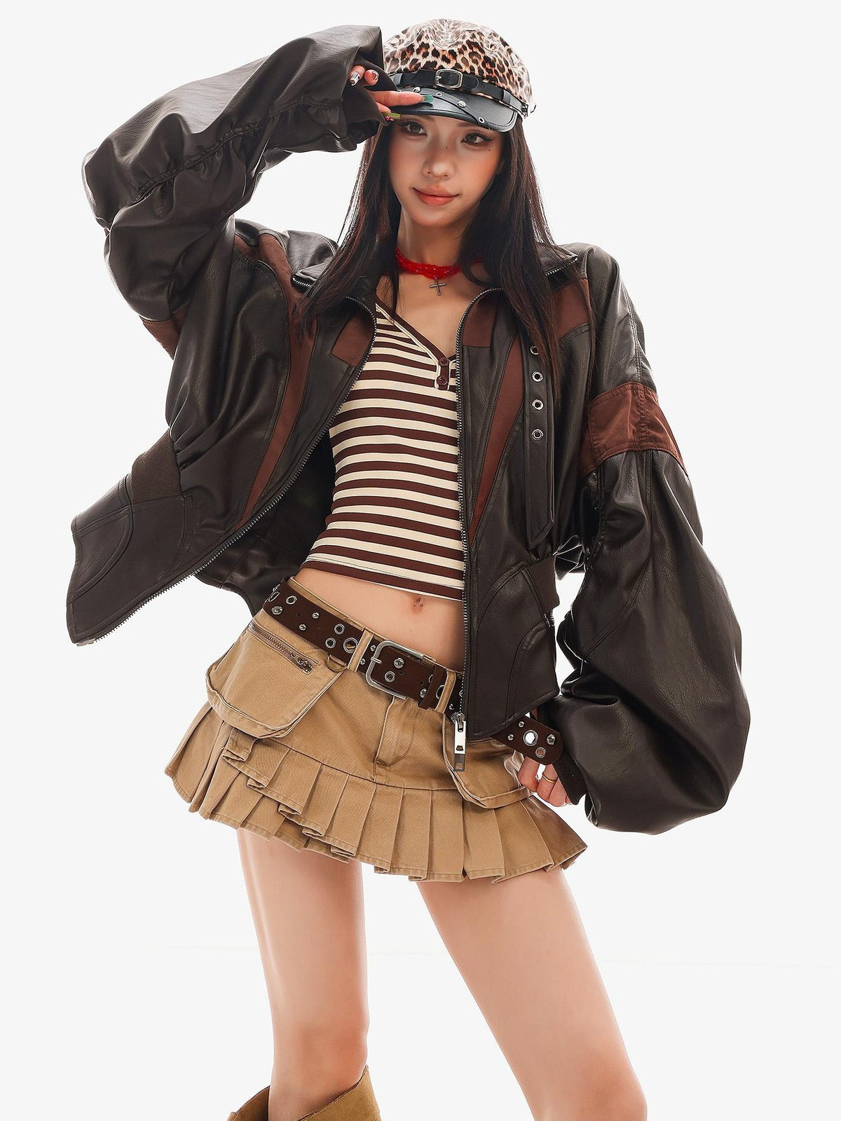 QIUQIU STUDIO Striped V-neck Slim Fit Cropped Women&