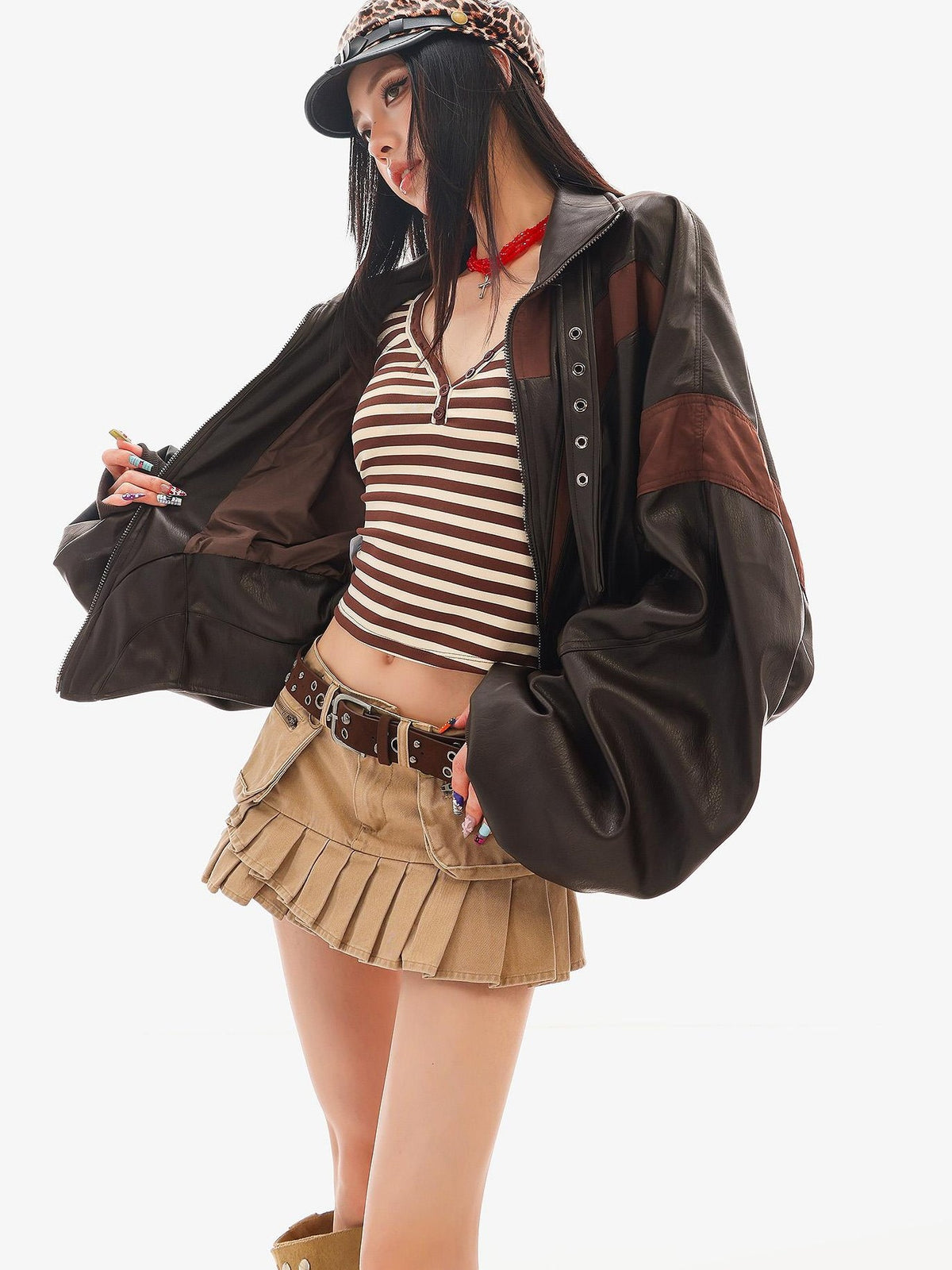 QIUQIU STUDIO Striped V-neck Slim Fit Cropped Women&