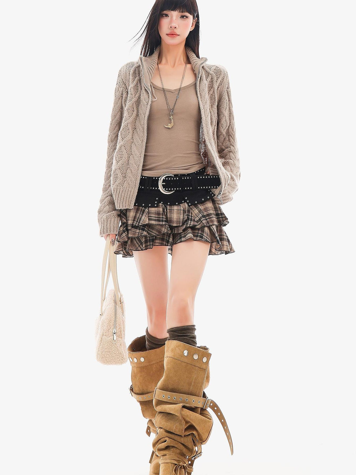 QIUQIU STUDIO Studded Spliced A Line Women&
