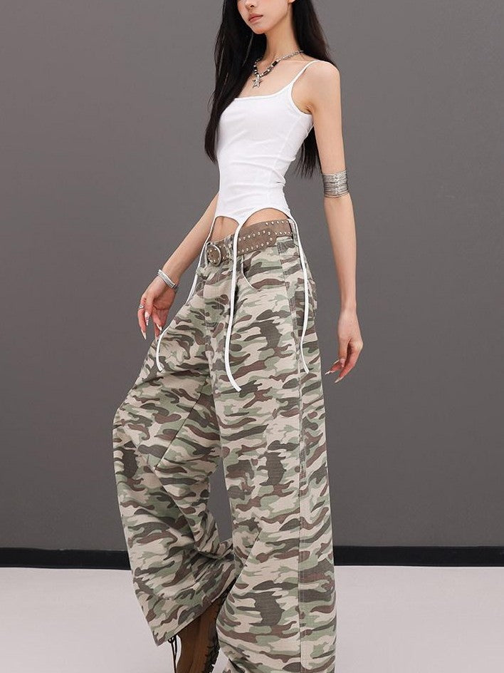 QIUQIU STUDIO Tall Camo Harem Paratrooper Pockets Zipper Fly Women&