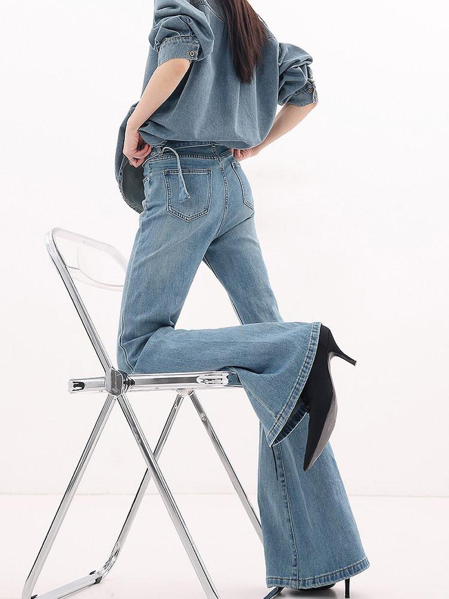 QIUQIU STUDIO Tall Extra Long Faded Stonewash Slimming Women&