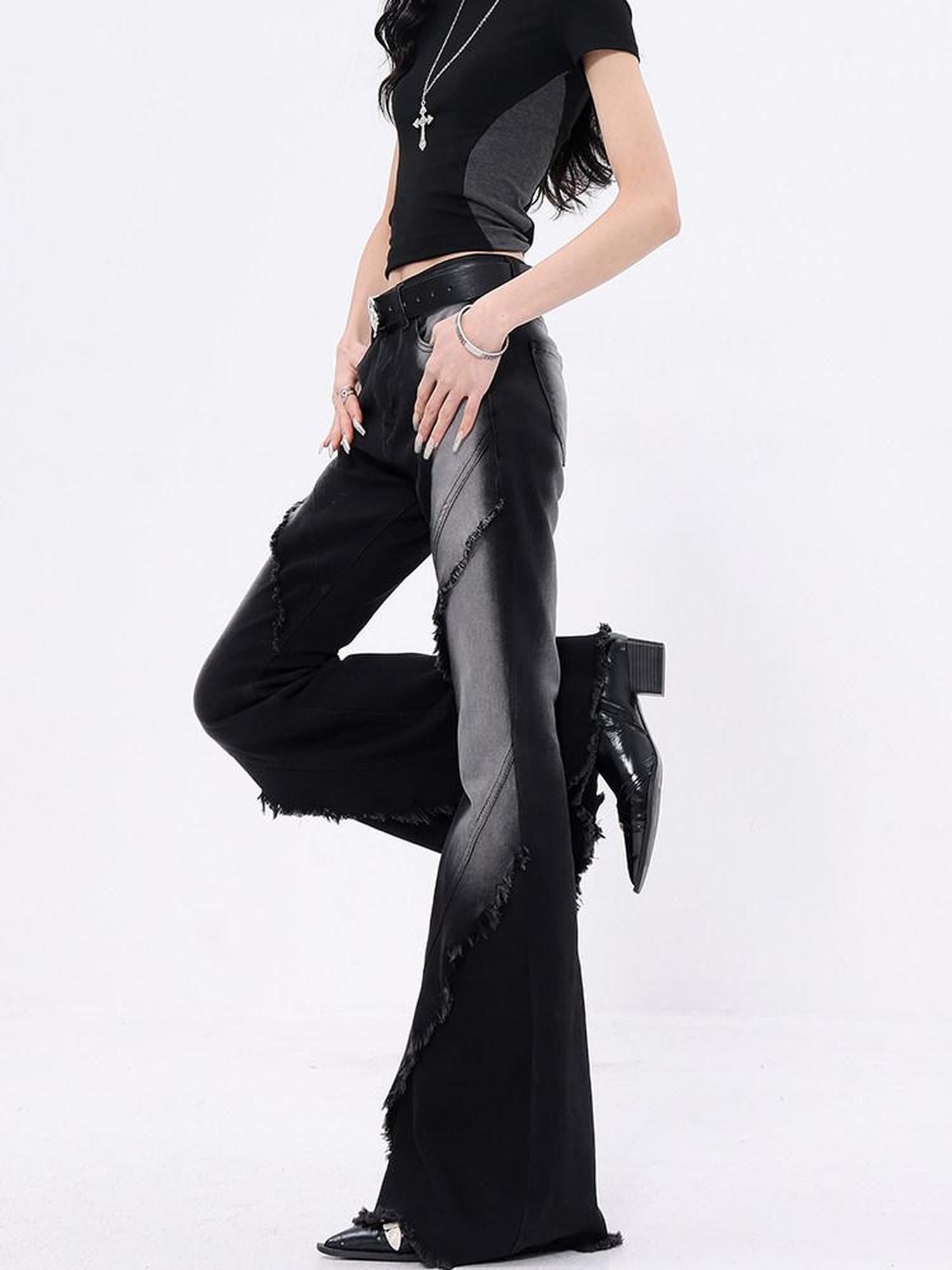 QIUQIU STUDIO Tall Extra Long Ombre Distressed Slim Raw Hem Women&