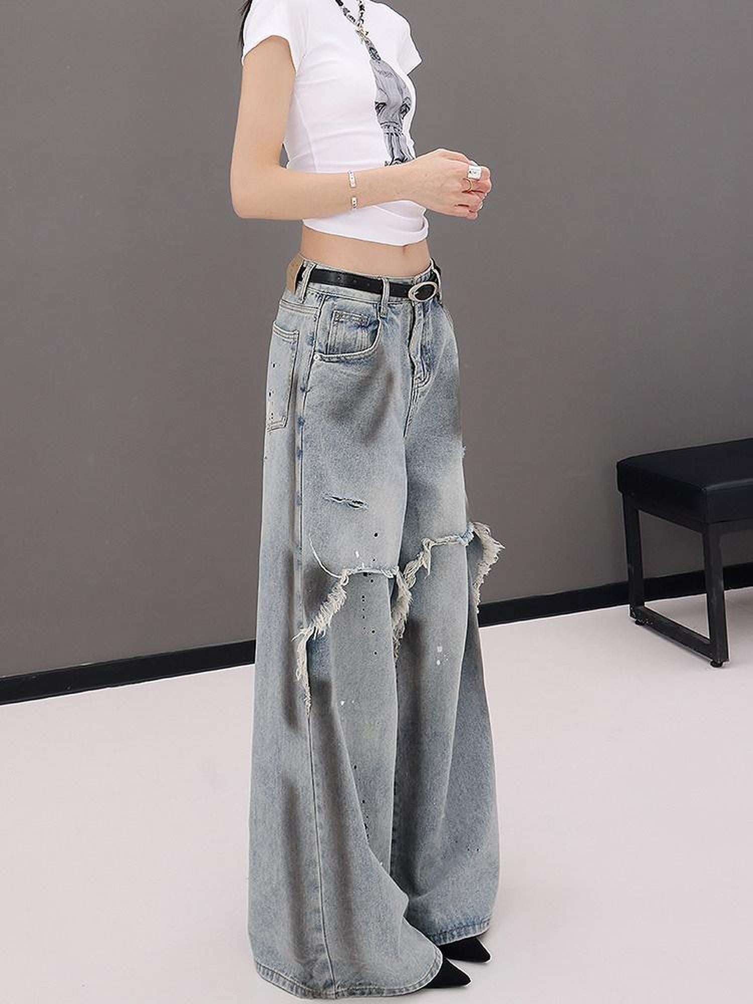 QIUQIU STUDIO Tall Extra Long Patchwork Ripped Faux Two Piece Women&
