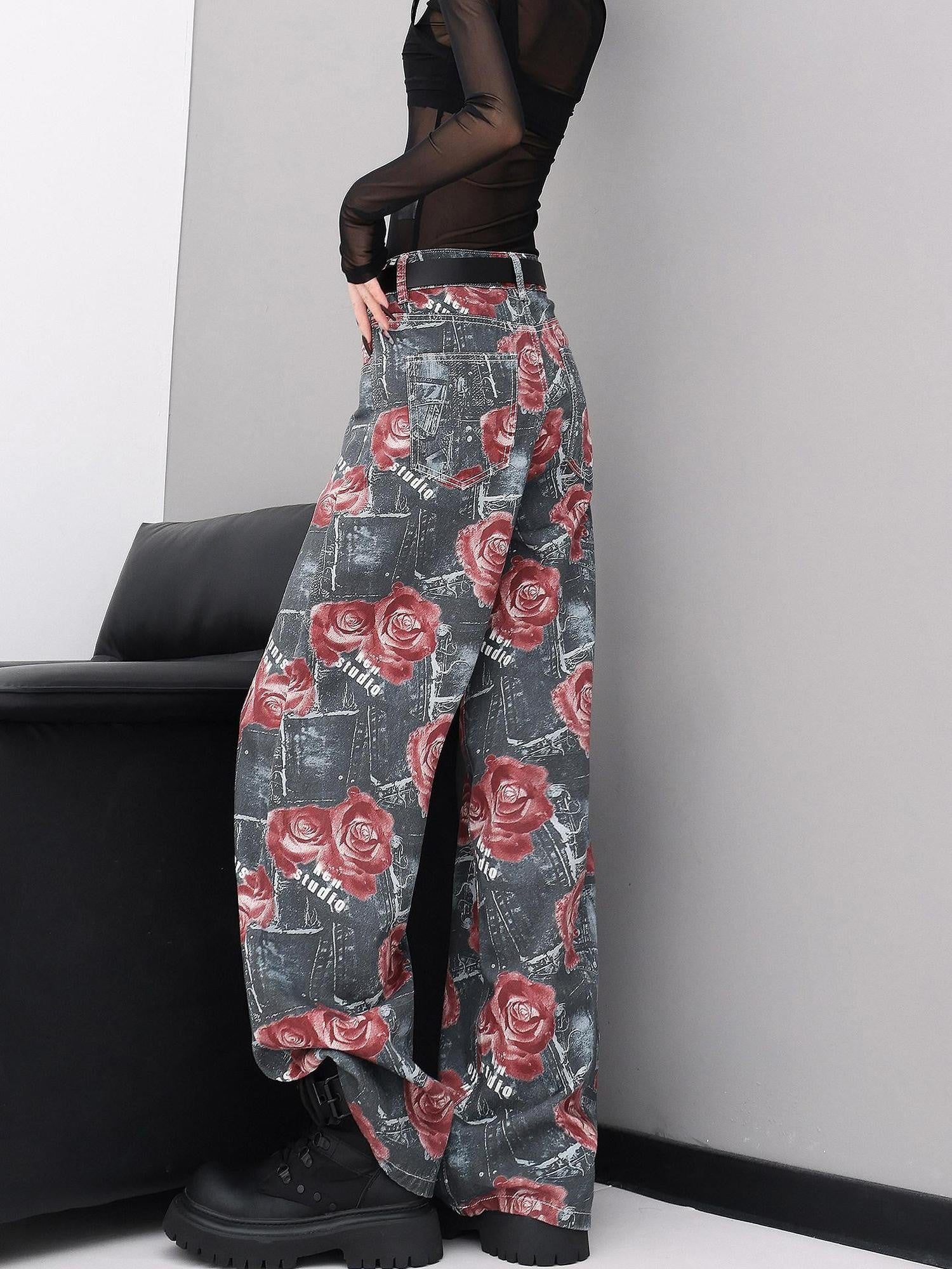 QIUQIU STUDIO Tall Extra Long Rose Print Pockets Women&
