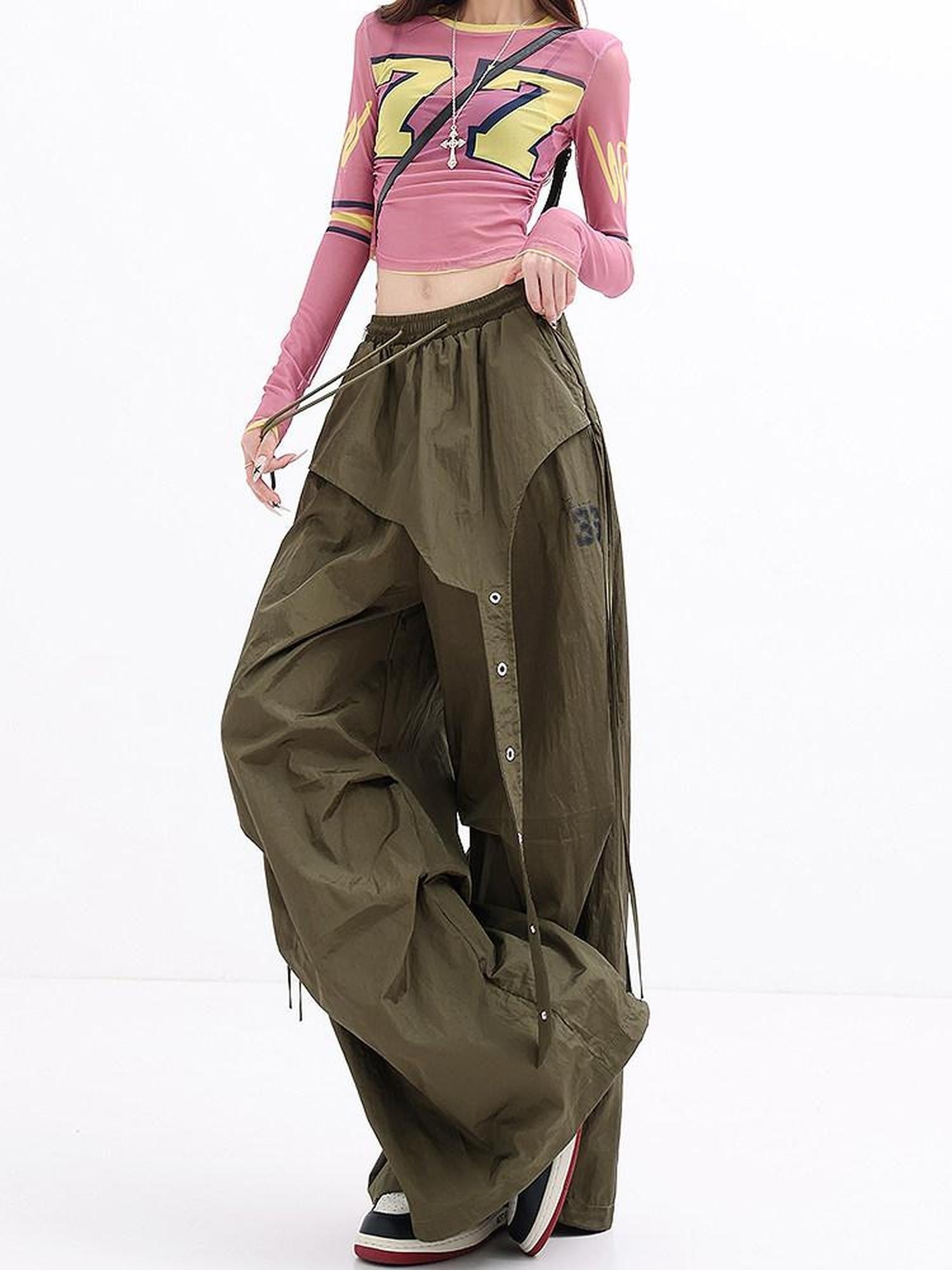 QIUQIU STUDIO Tall Printed Asymmetric Cargo Drawstring Pockets Women&