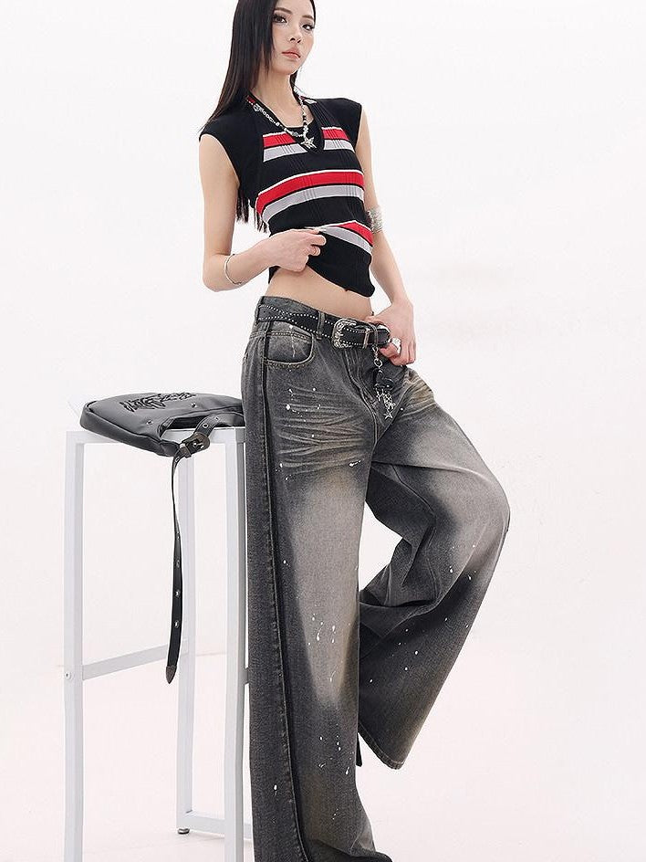 QIUQIU STUDIO Tall Washed Gradient Patchwork Natural Waist Women&