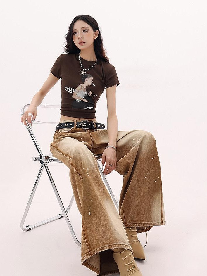 QIUQIU STUDIO Tall Washed Gradient Patchwork Natural Waist Women&